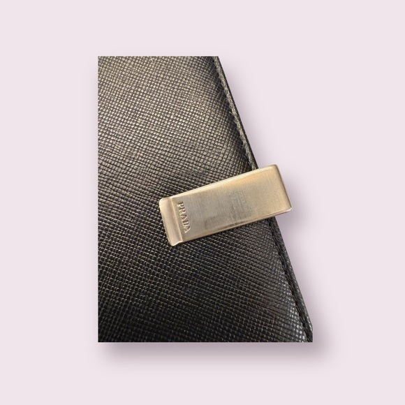 Prada Black Saffiano Leather Long Wallet with Metal Logo Clip - Picture 3 of 5